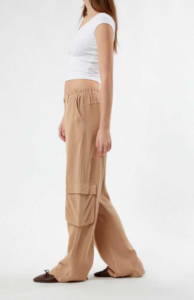 Pantalones PacSun Linen Cargo Mujer Marrones | QHWNG7518