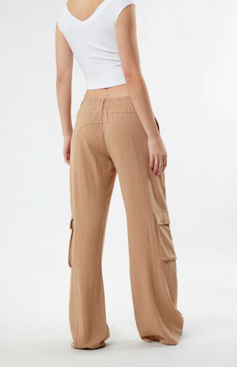 Pantalones PacSun Linen Cargo Mujer Marrones | QHWNG7518