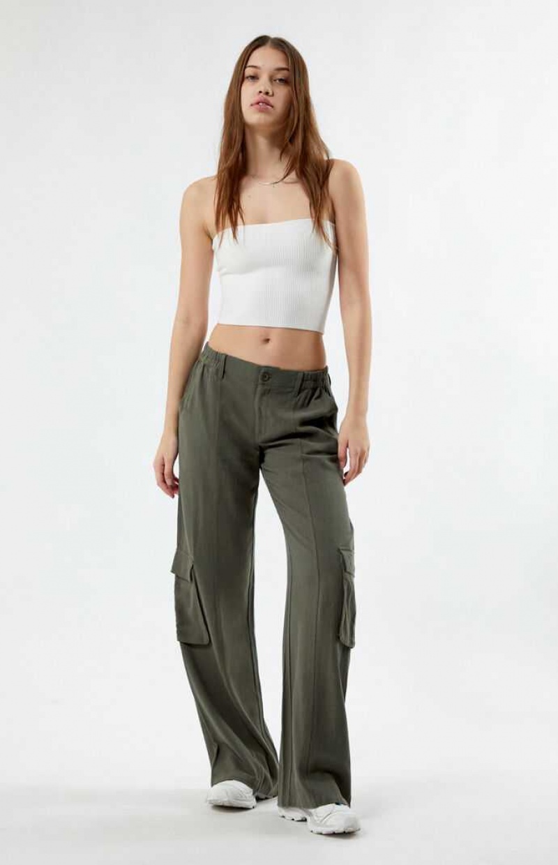 Pantalones PacSun Linen Cargo Mujer Verde Oliva | ITURK4197