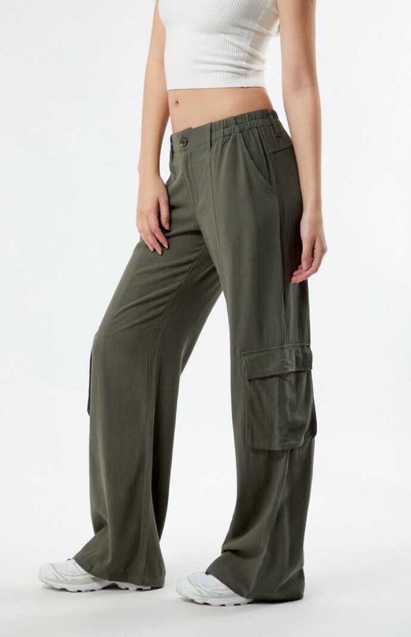 Pantalones PacSun Linen Cargo Mujer Verde Oliva | ITURK4197