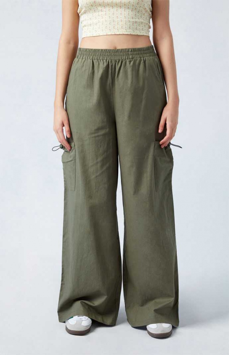 Pantalones PacSun Linen Pull-On gy Cargo Mujer Verde Oliva | DNHJF8569