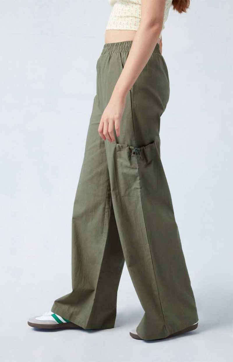 Pantalones PacSun Linen Pull-On gy Cargo Mujer Verde Oliva | DNHJF8569