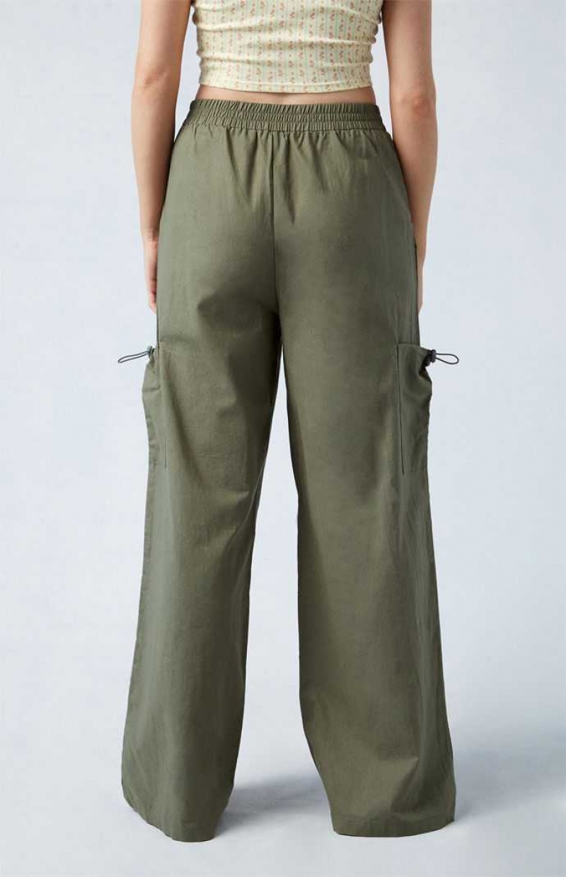 Pantalones PacSun Linen Pull-On gy Cargo Mujer Verde Oliva | DNHJF8569