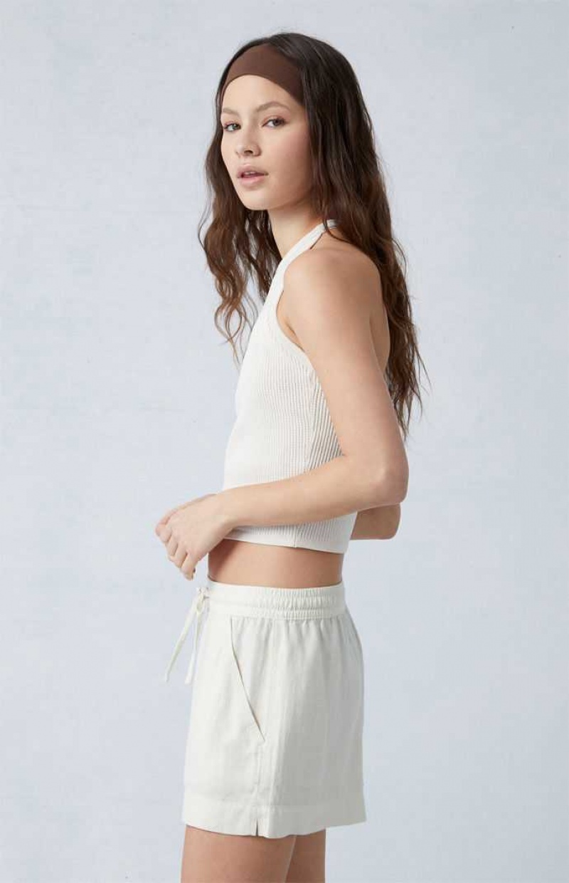 Pantalones PacSun Linen Tie Front Mujer Creme | TSOJP6183