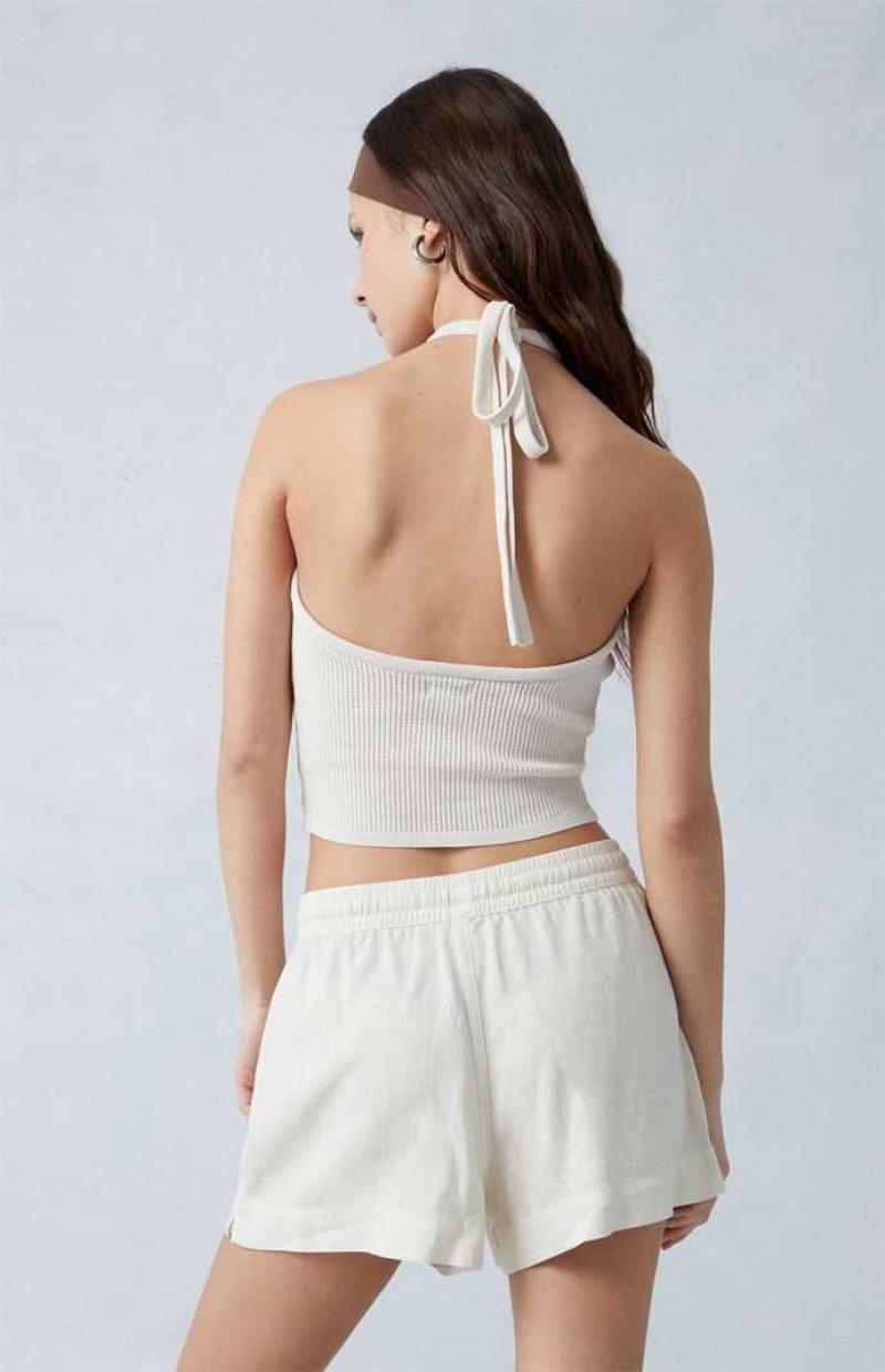 Pantalones PacSun Linen Tie Front Mujer Creme | TSOJP6183