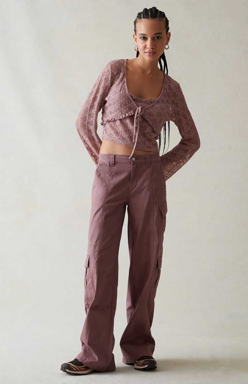 Pantalones PacSun Mauve Low Rise Cargo Puddle Mujer Moradas | KZNJP5128