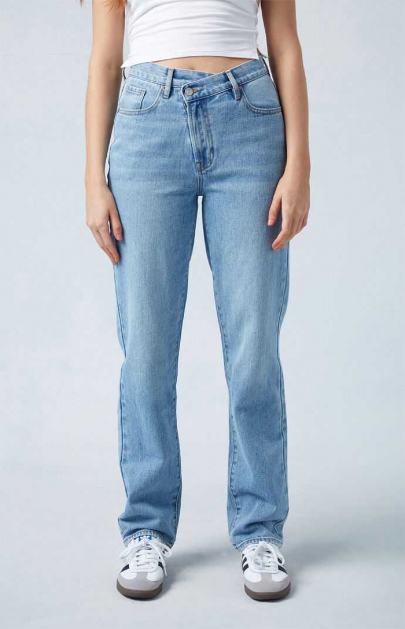 Pantalones PacSun Medium Blue Asymmetrical Dad Mujer Indigo | OTSDN5190