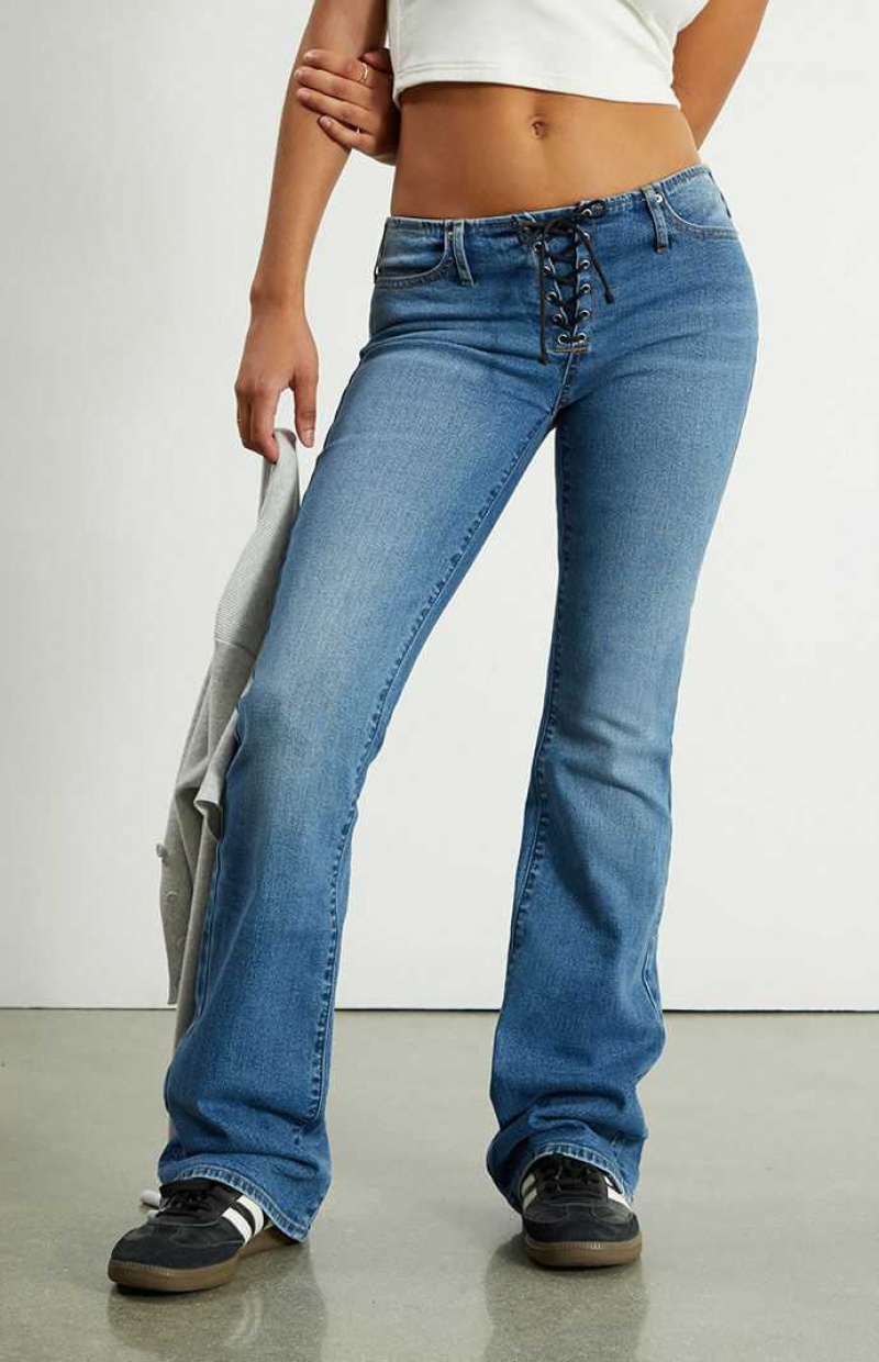 Pantalones PacSun Medium Blue Encaje-Up No Waistband Low Rise Bootcut Mujer Indigo | QEJBN7349