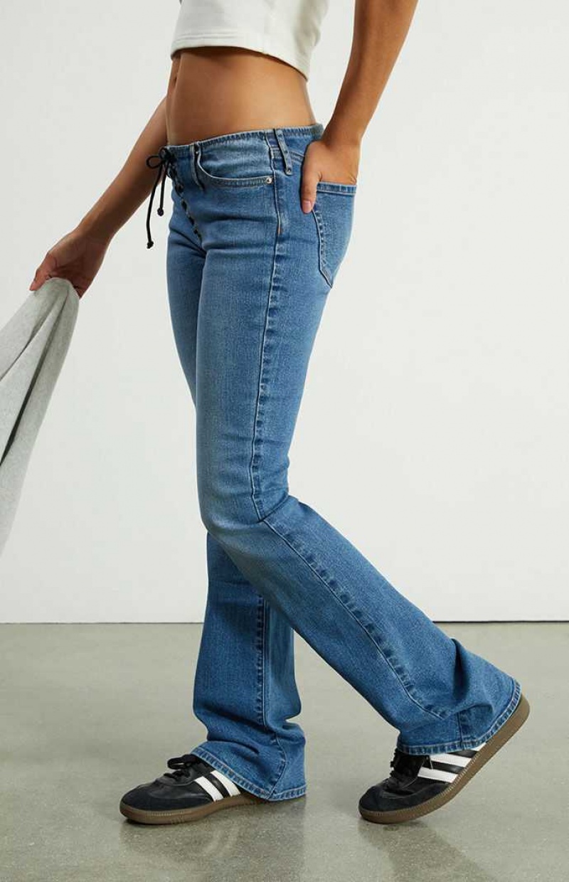 Pantalones PacSun Medium Blue Encaje-Up No Waistband Low Rise Bootcut Mujer Indigo | QEJBN7349