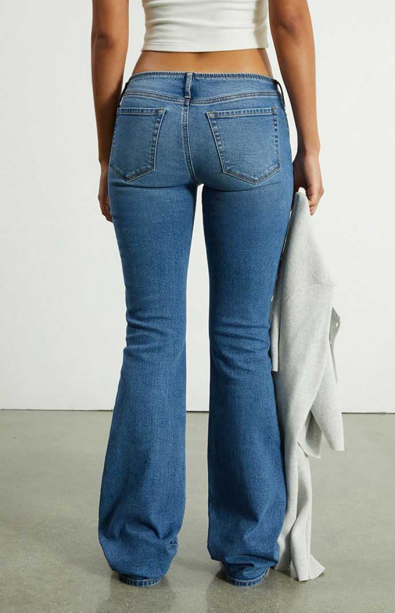 Pantalones PacSun Medium Blue Encaje-Up No Waistband Low Rise Bootcut Mujer Indigo | QEJBN7349