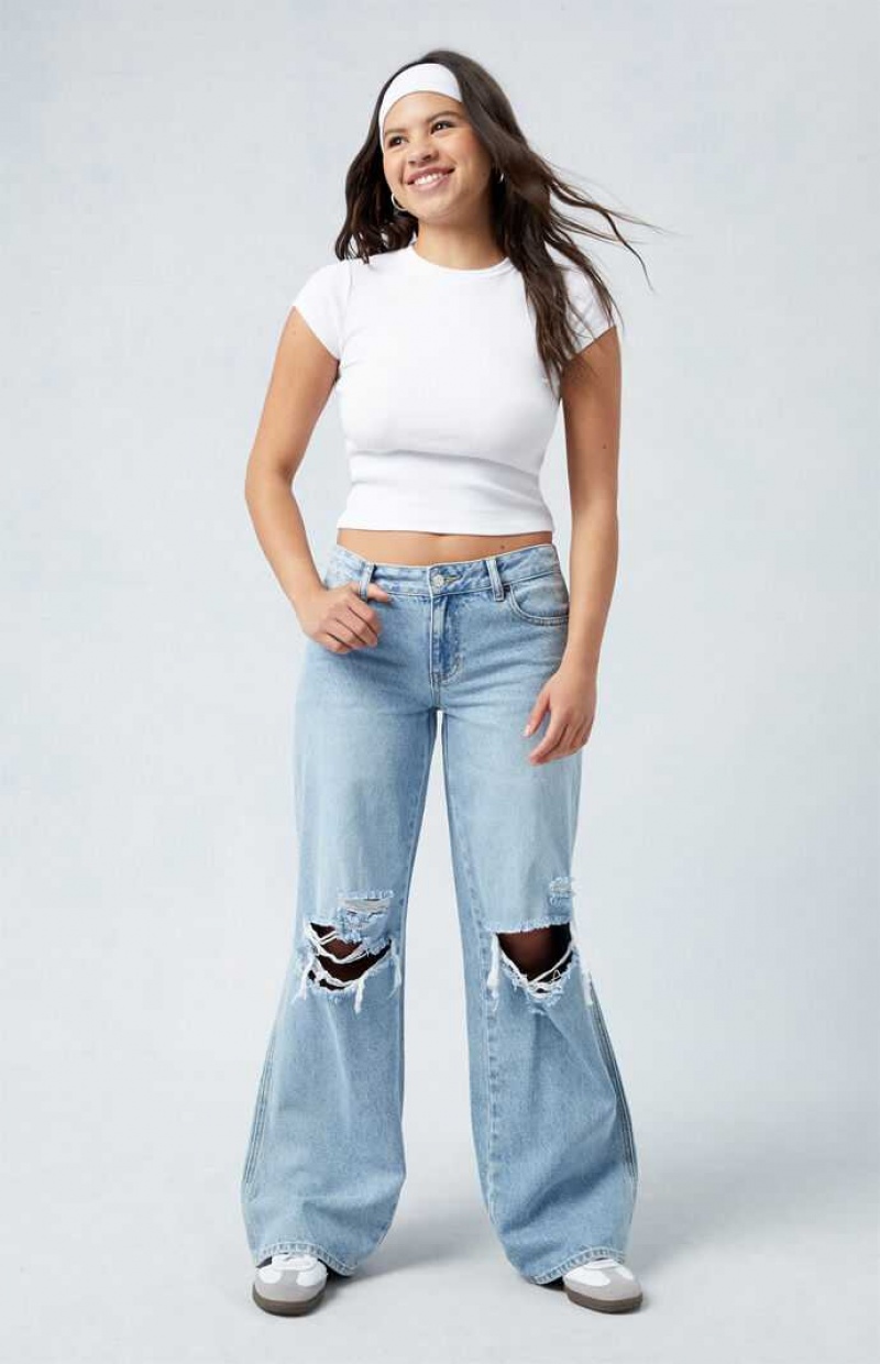 Pantalones PacSun Medium Blue Low Rise gy Mujer Indigo | QXVYU7412