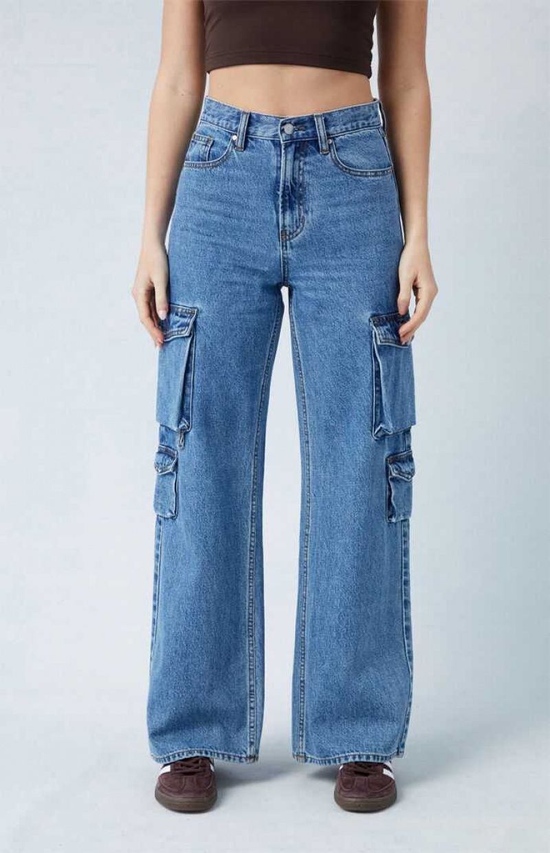 Pantalones PacSun Medium Indigo Anchos Leg Cargo Mujer Indigo | KMFWP1052