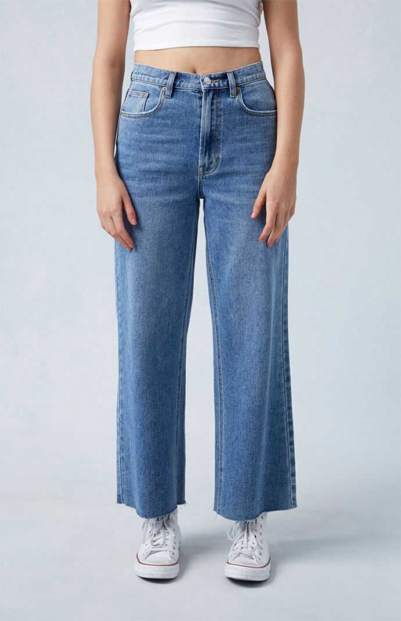 Pantalones PacSun Medium Indigo Cropped Anchos Leg Mujer Indigo | PBOIC9348