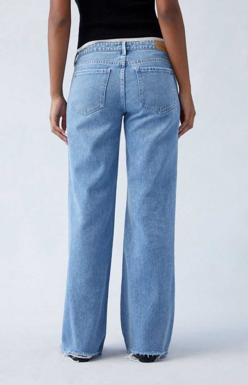 Pantalones PacSun Medium Indigo Ripped Low Rise Anchos Leg Mujer Indigo | PDCEJ3469