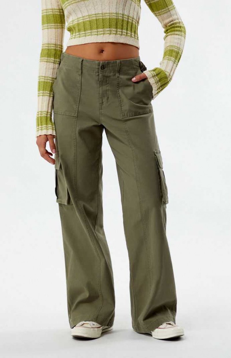 Pantalones PacSun Mid Rise Puddle Mujer Verde Oliva | GOCJH9307