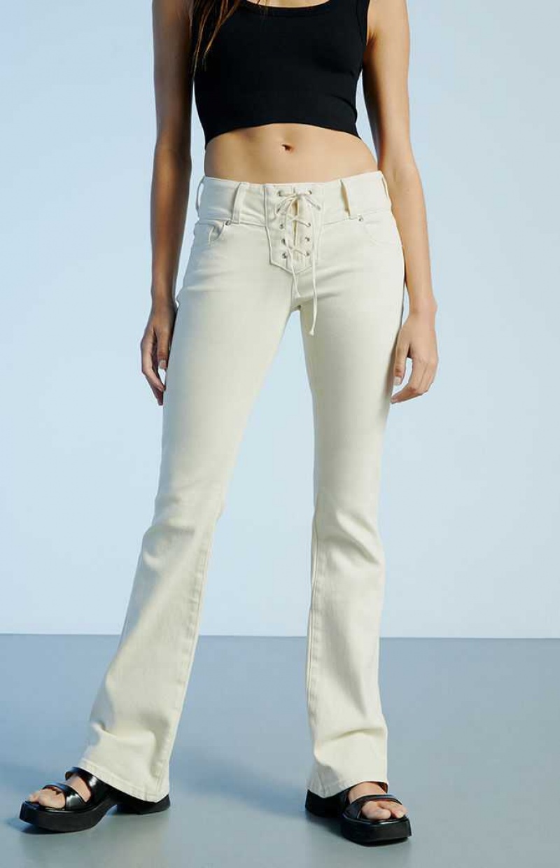 Pantalones PacSun Off White Encaje-Up Low Rise Bootcut Mujer Blancas | KAMTH1794