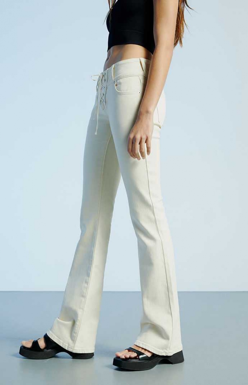 Pantalones PacSun Off White Encaje-Up Low Rise Bootcut Mujer Blancas | KAMTH1794