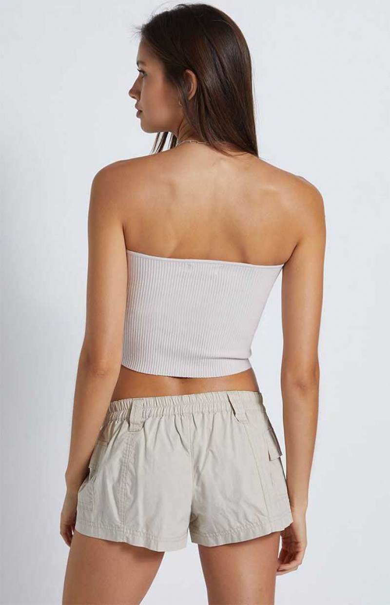 Pantalones PacSun Off White Low Rise Elastic Cintura Cargo Mujer Blancas | MBVZQ1206