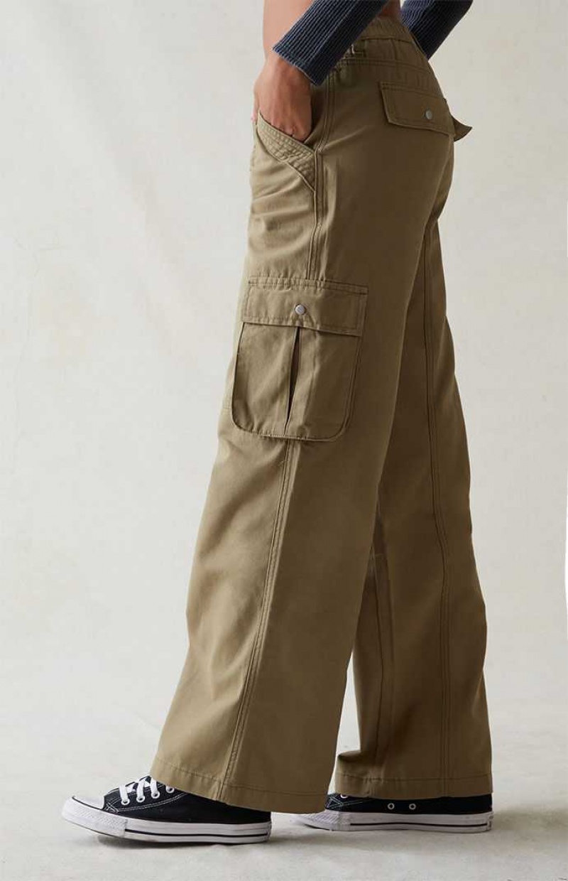 Pantalones PacSun Olive Drawstring Cintura gy Cargo Mujer Verde Oliva | OVDKL9180