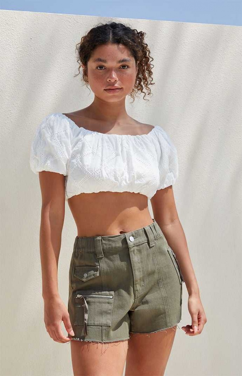 Pantalones PacSun Olive High Waisted Cutoff Workwear Mujer Verde Oliva | RCZAK0184