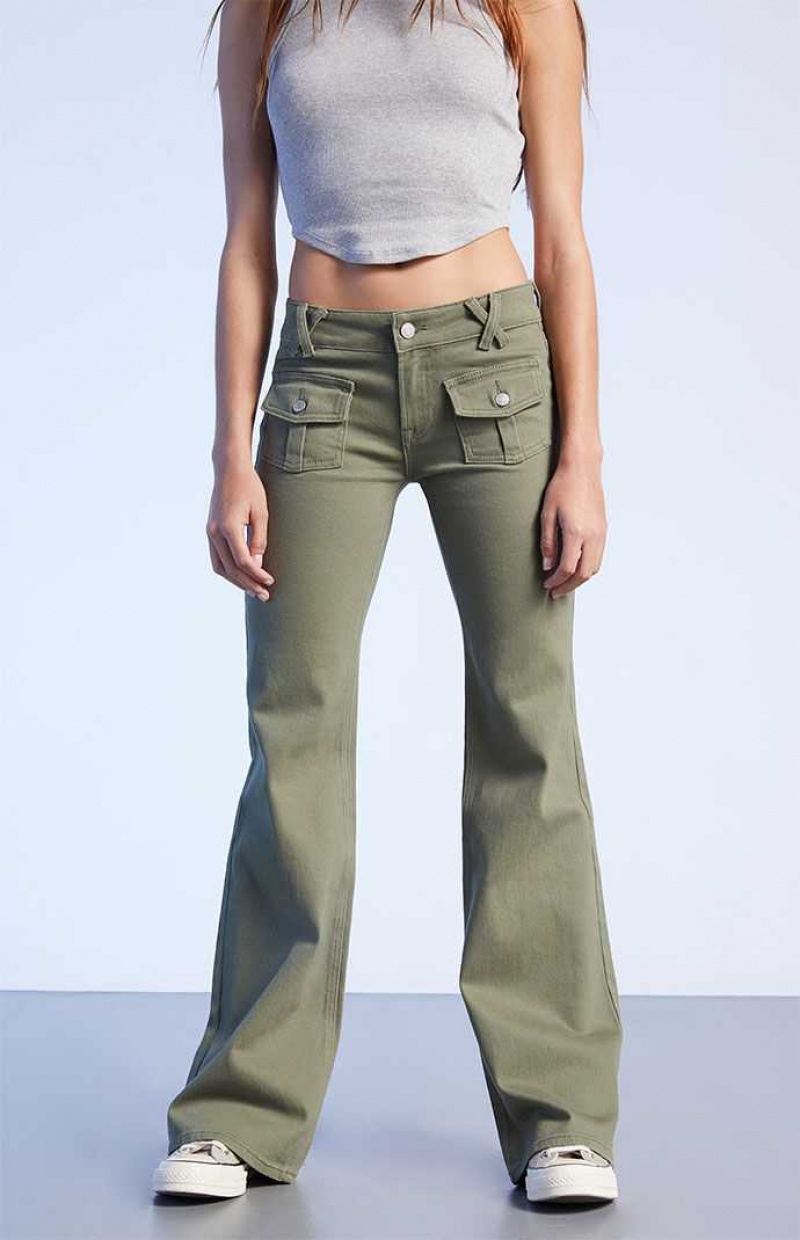 Pantalones PacSun Olive Low Rise Cargo Flare Mujer Verde Oliva | QIJLS7841