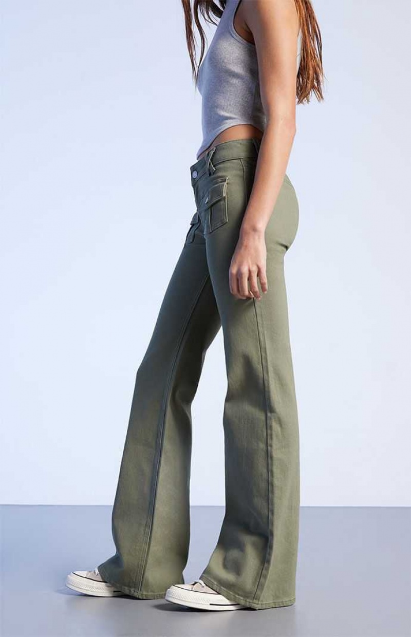 Pantalones PacSun Olive Low Rise Cargo Flare Mujer Verde Oliva | QIJLS7841