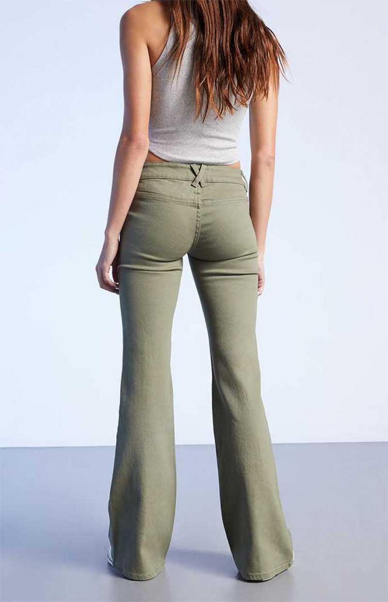 Pantalones PacSun Olive Low Rise Cargo Flare Mujer Verde Oliva | QIJLS7841