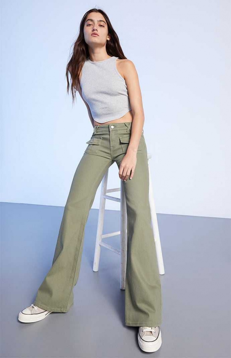 Pantalones PacSun Olive Low Rise Cargo Flare Mujer Verde Oliva | QIJLS7841