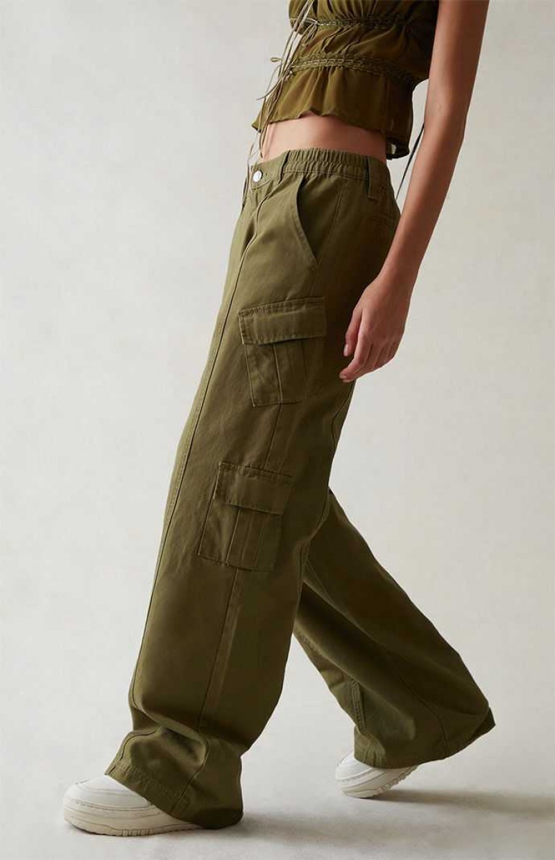 Pantalones PacSun Olive Low Rise Cargo Puddle Mujer Verde Oliva | LYXTZ6785