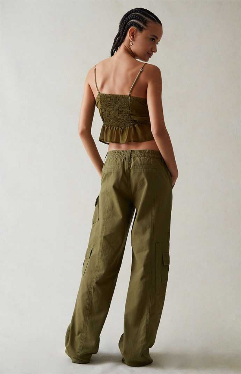 Pantalones PacSun Olive Low Rise Cargo Puddle Mujer Verde Oliva | LYXTZ6785