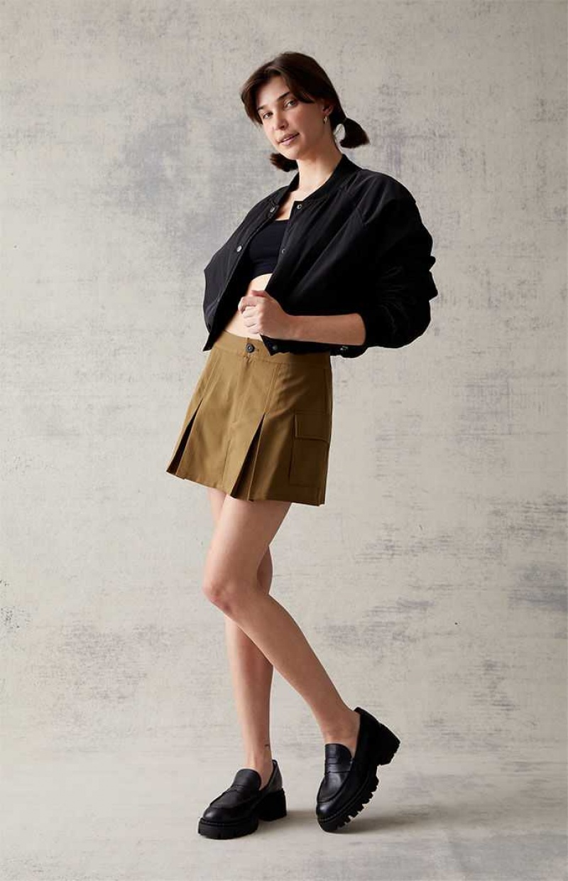 Pantalones PacSun Olive Plisado Cargo Mini Skirt Mujer Verde Oliva | NWRKJ3659