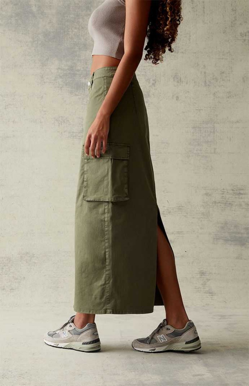 Pantalones PacSun Olive Stretch High-Waisted Cargo Midi Skirt Mujer Verde Oliva | QARXG1596