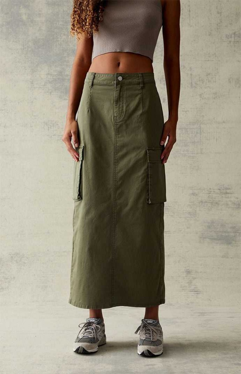 Pantalones PacSun Olive Stretch High-Waisted Cargo Midi Skirt Mujer Verde Oliva | QARXG1596