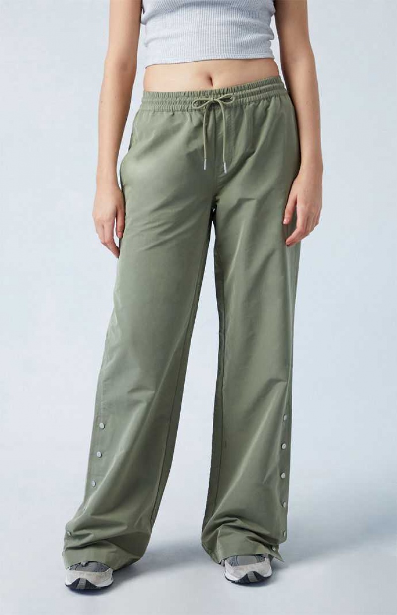 Pantalones PacSun Olive Tearaway Low Rise Anchos Leg Cargo Mujer Verde Oliva | GKOED4918