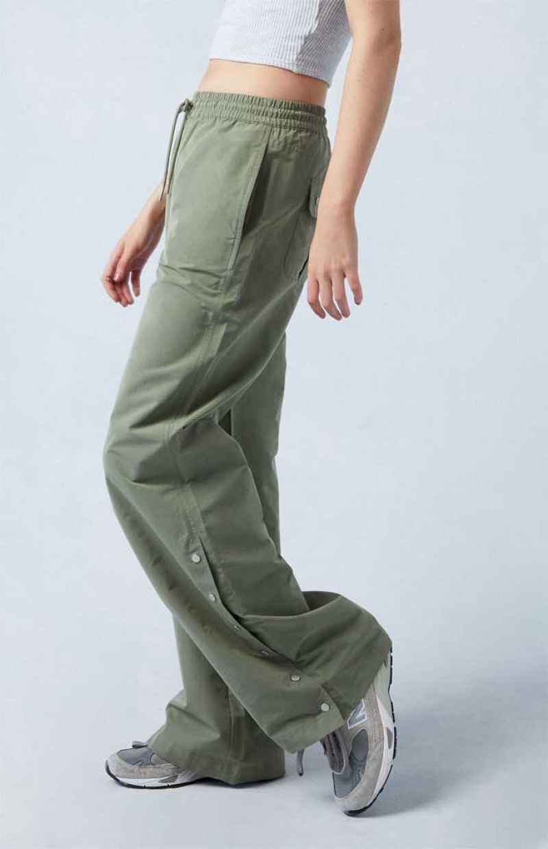 Pantalones PacSun Olive Tearaway Low Rise Anchos Leg Cargo Mujer Verde Oliva | GKOED4918