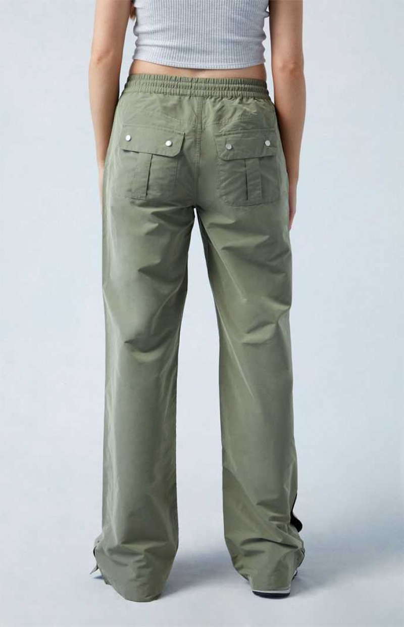 Pantalones PacSun Olive Tearaway Low Rise Anchos Leg Cargo Mujer Verde Oliva | GKOED4918