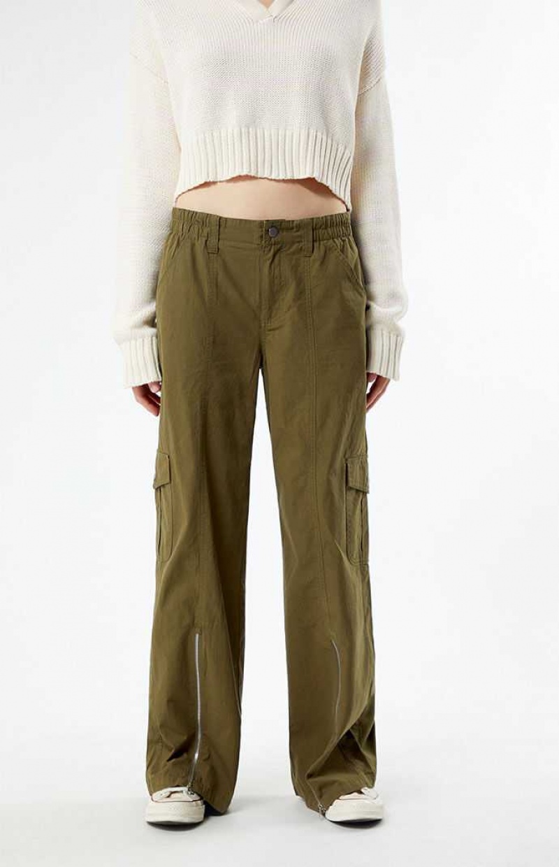 Pantalones PacSun Olive Zip Low Rise Cargo Puddle Mujer Verde Oliva | BSKLU2147