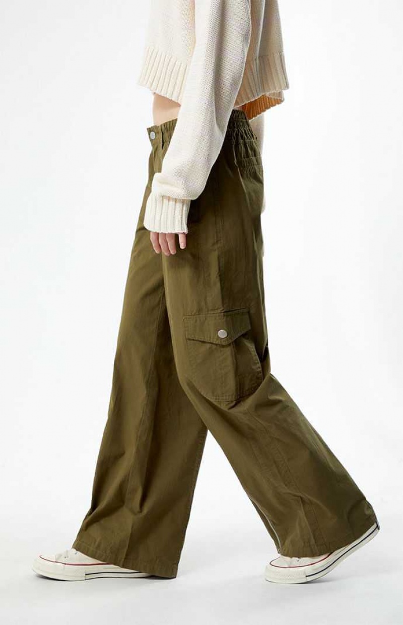 Pantalones PacSun Olive Zip Low Rise Cargo Puddle Mujer Verde Oliva | BSKLU2147