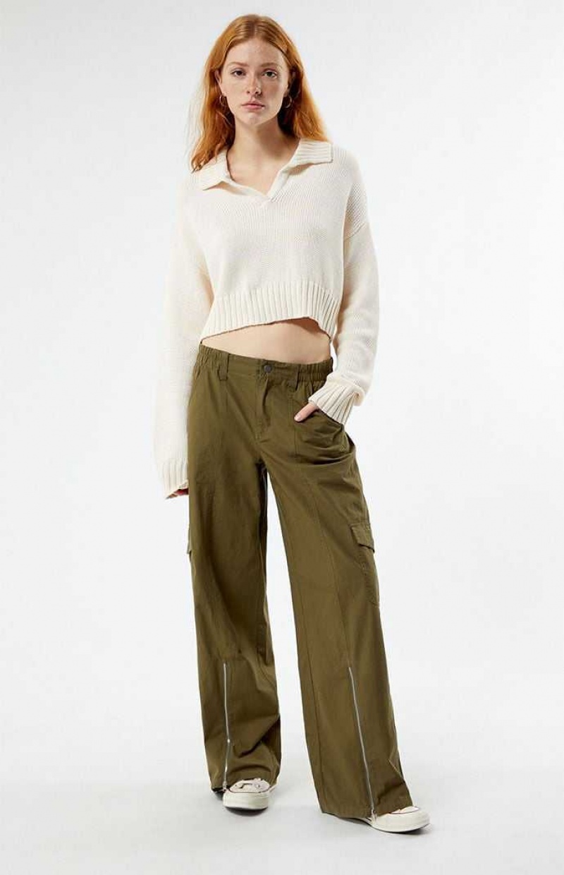 Pantalones PacSun Olive Zip Low Rise Cargo Puddle Mujer Verde Oliva | BSKLU2147