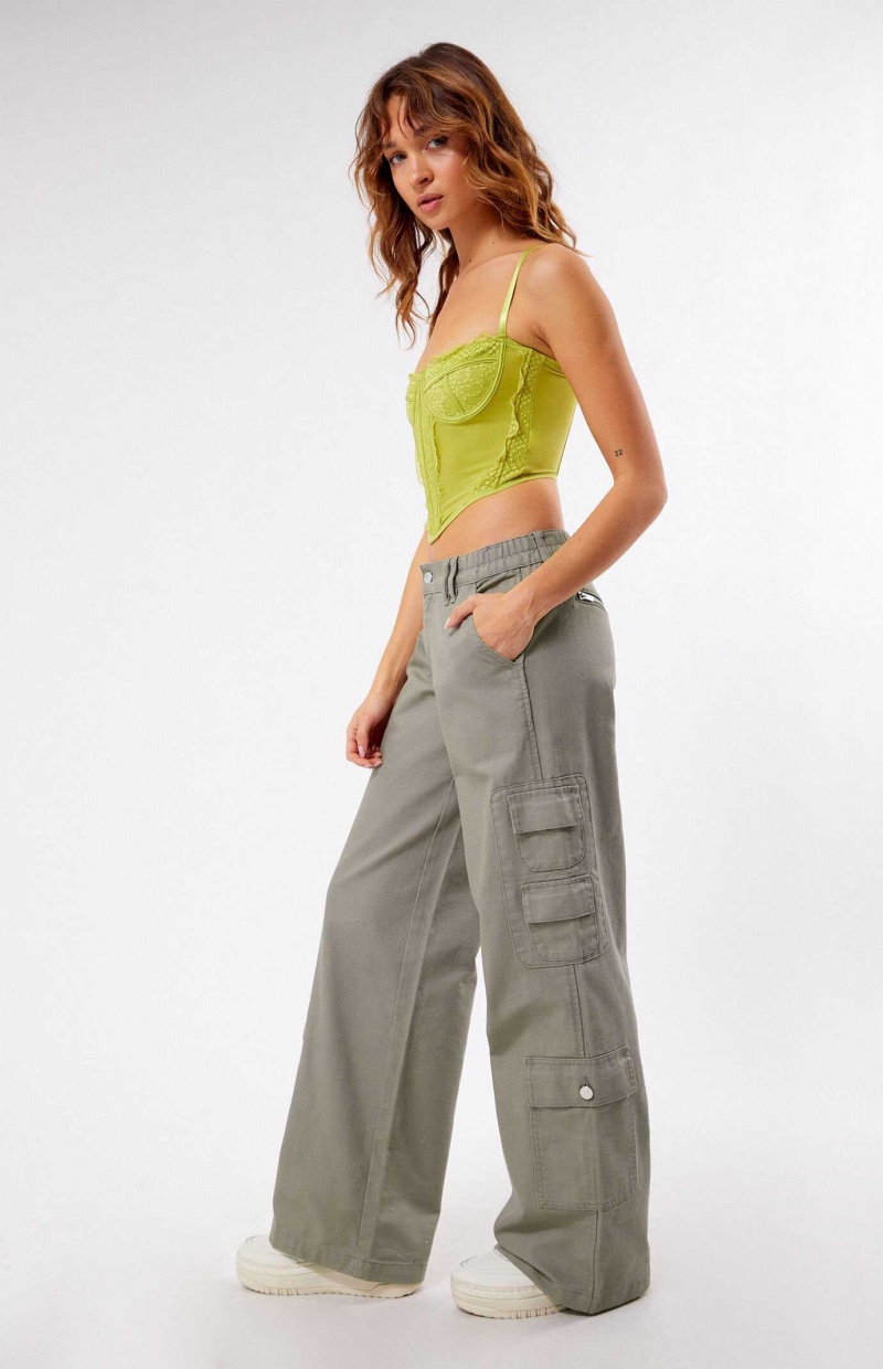 Pantalones PacSun Sage Elastic Cintura Low Rise gy Cargo Mujer Verde Oliva | EGDCB7230