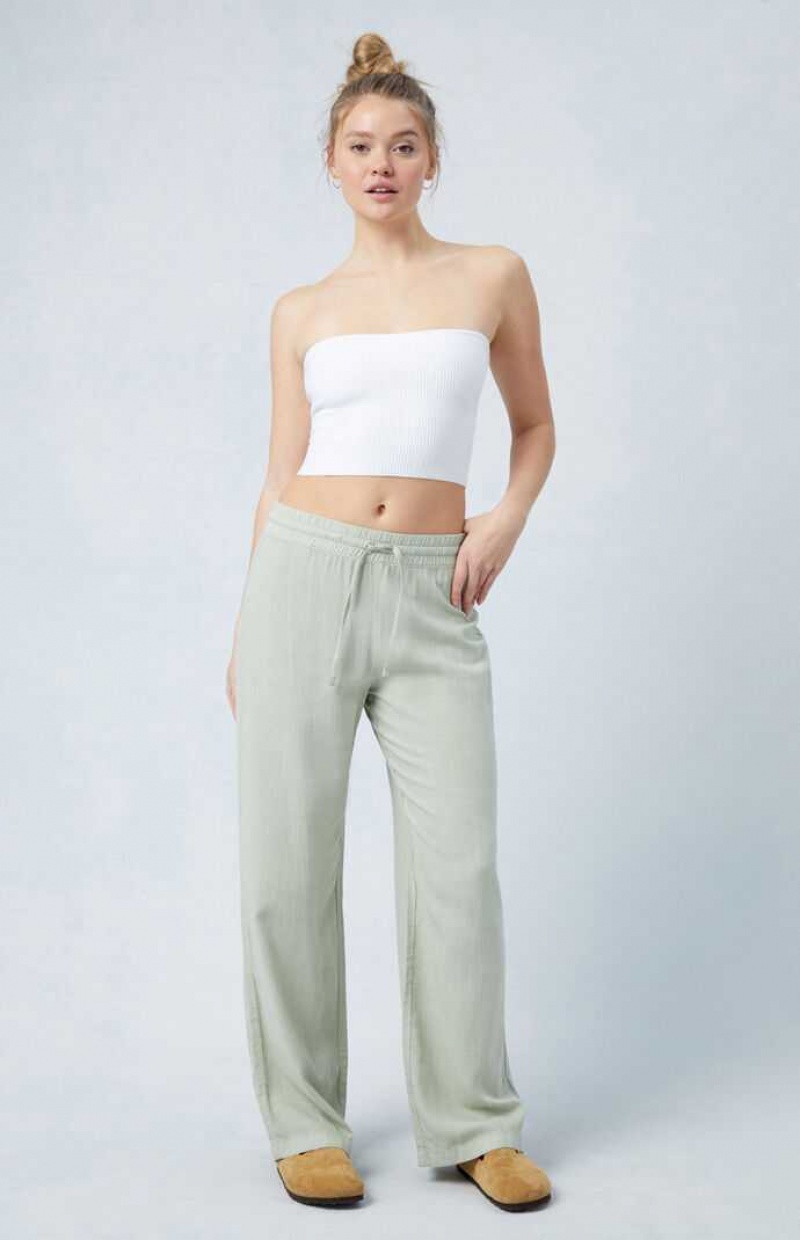 Pantalones PacSun Sage Linen Pull-On Mujer Verde Oliva | DJMWU4310