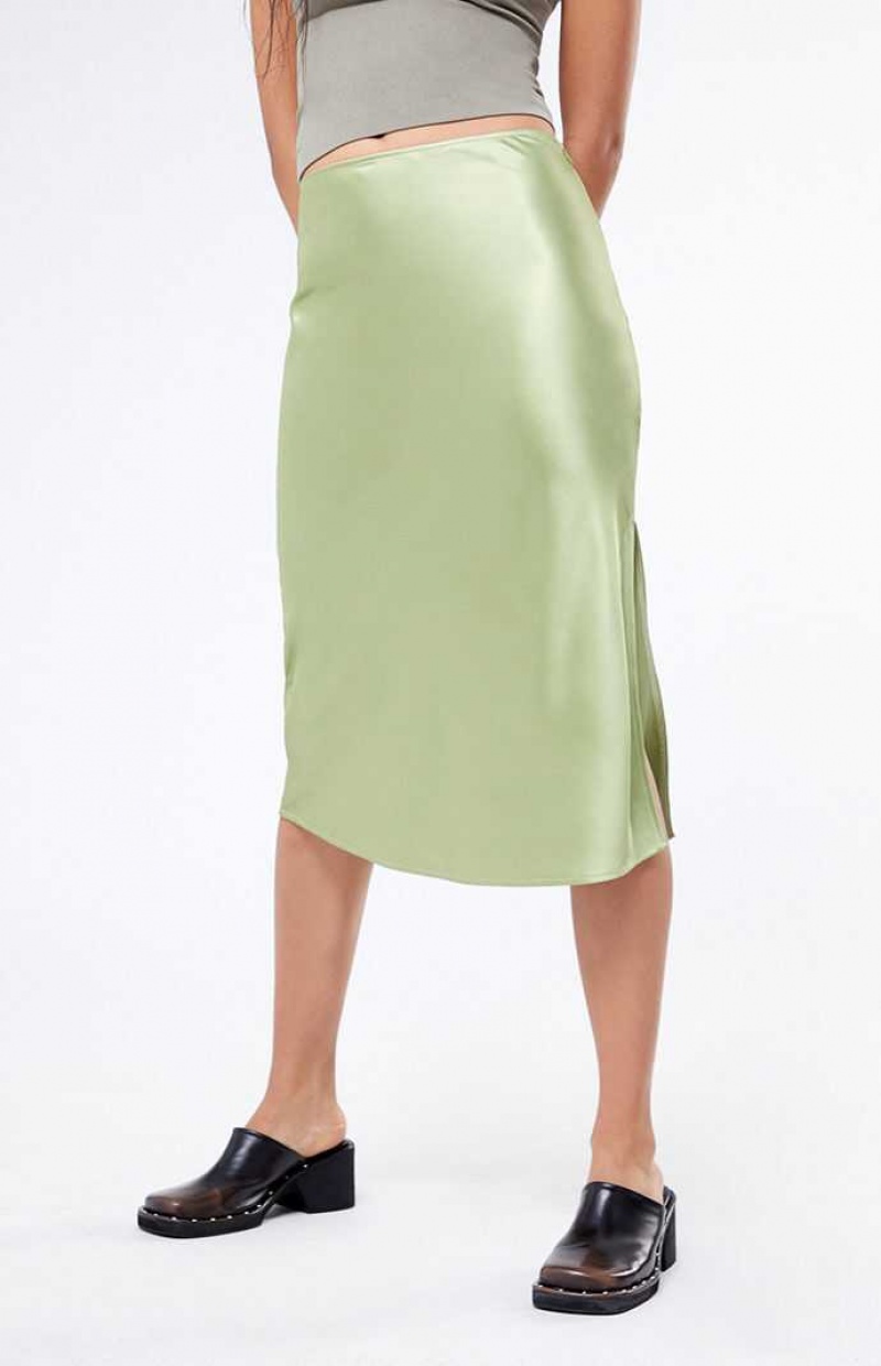 Pantalones PacSun Satin Midi Skirt Mujer Verde | ZJVEF3102