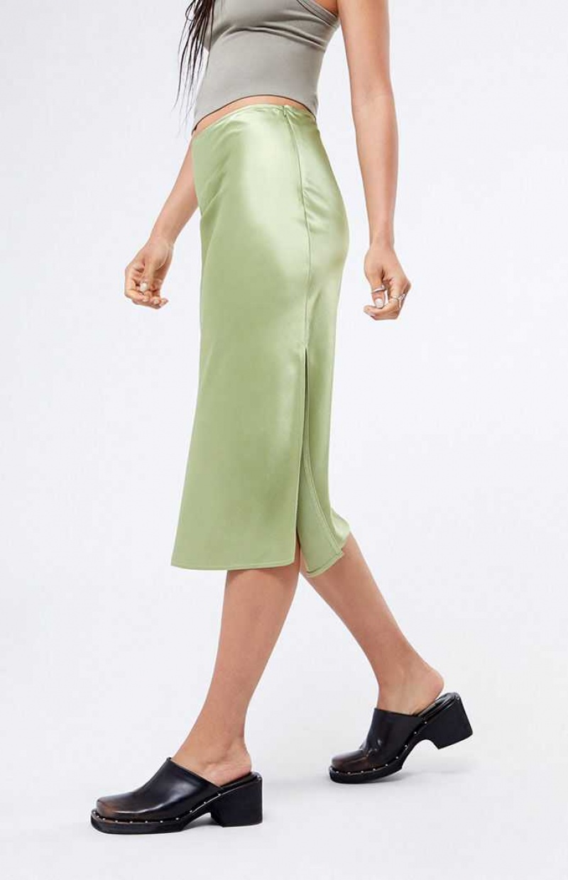 Pantalones PacSun Satin Midi Skirt Mujer Verde | ZJVEF3102