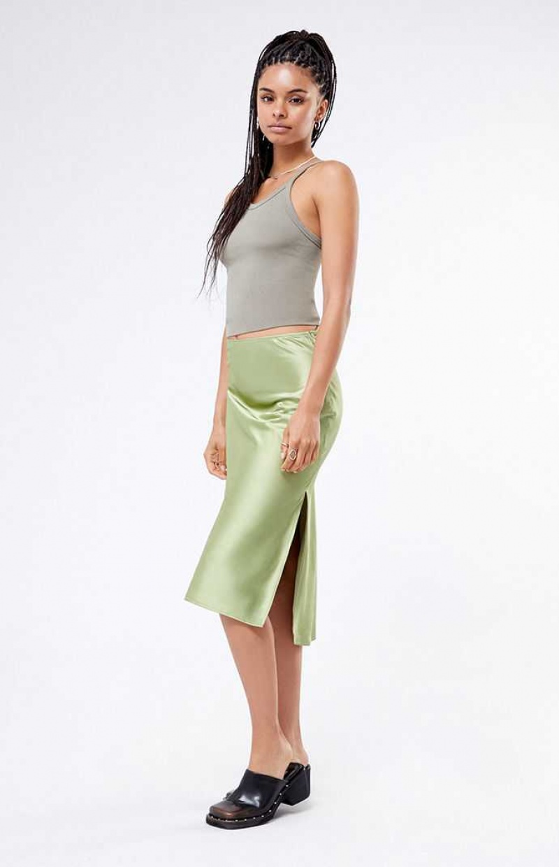 Pantalones PacSun Satin Midi Skirt Mujer Verde | ZJVEF3102