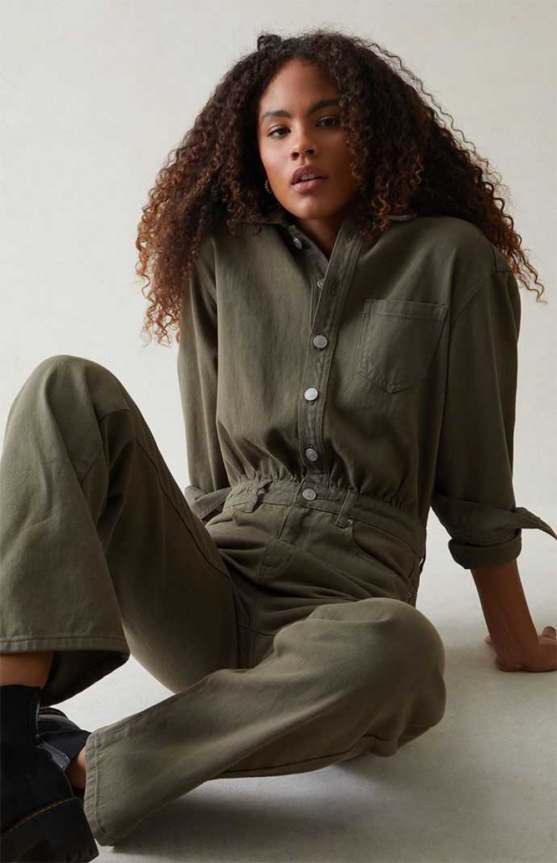 Pantalones PacSun Seaweed Long Sleeve Jumpsuit Mujer SEAWEED | CUBXY5974