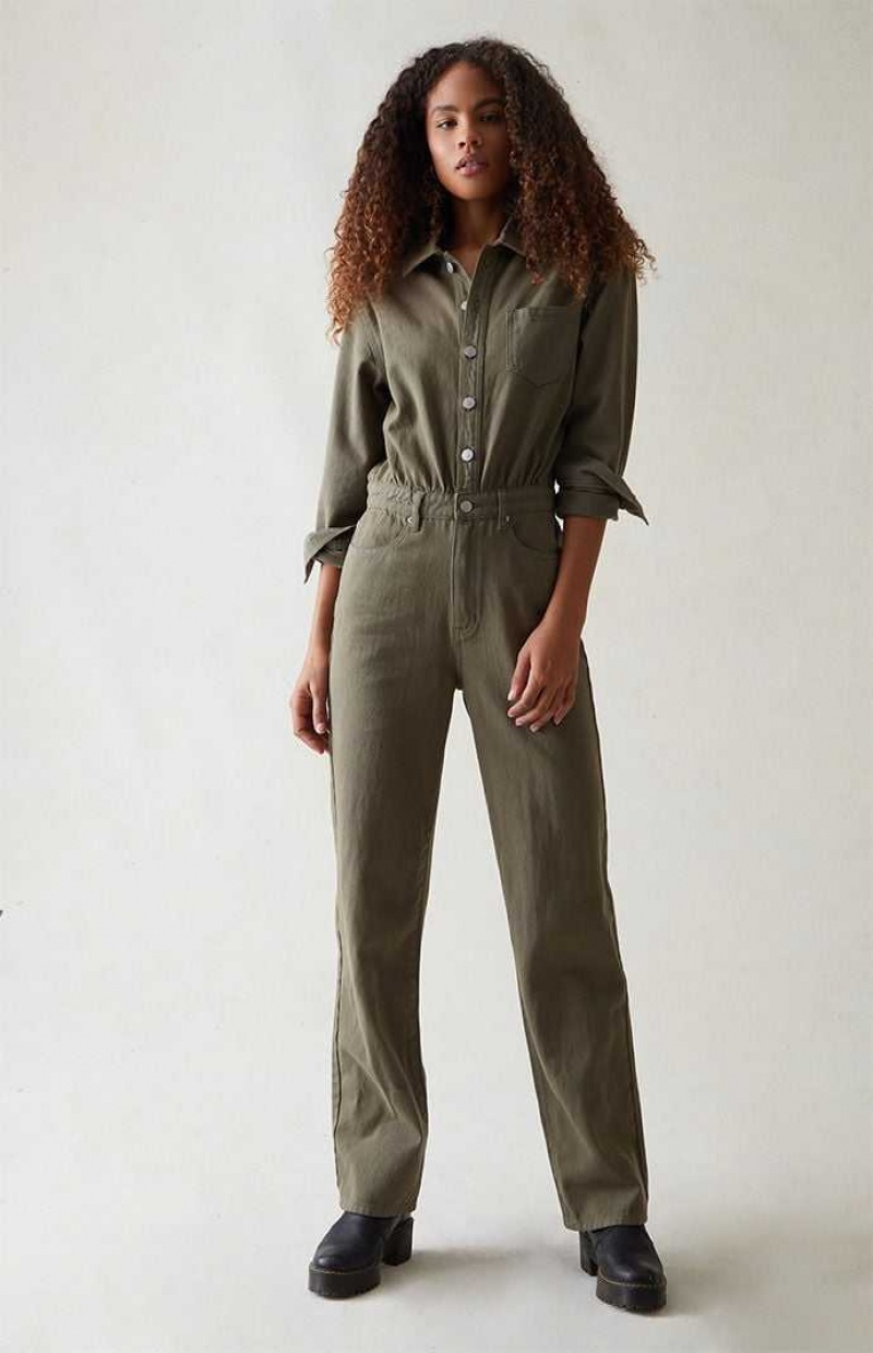 Pantalones PacSun Seaweed Long Sleeve Jumpsuit Mujer SEAWEED | CUBXY5974