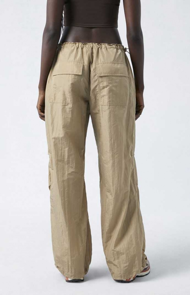 Pantalones PacSun Shine Low Rise Parachute Mujer Beige | NRMZW0341