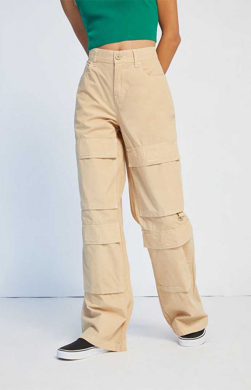 Pantalones PacSun Tan High Waisted Cargo Mujer Marrones | FTYMK7584