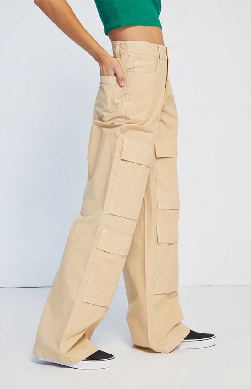 Pantalones PacSun Tan High Waisted Cargo Mujer Marrones | FTYMK7584