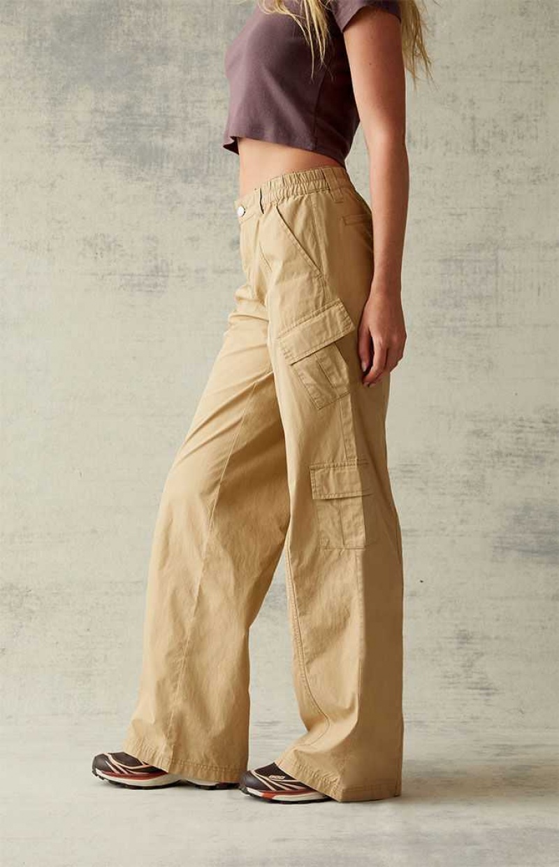 Pantalones PacSun Tan Low Rise Puddle Mujer Marrones | AVGOK8324